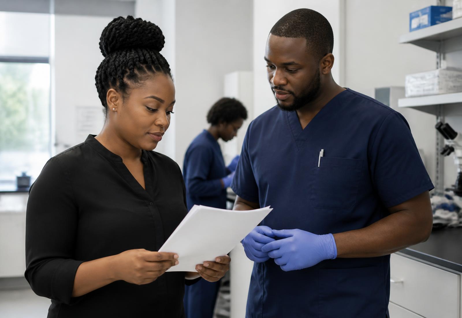 Clinical research professionals reviewing study documentation